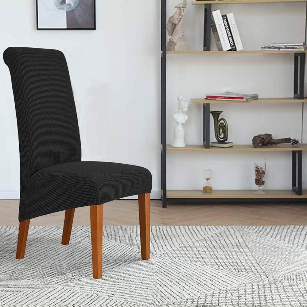 Deisy Dee Stretch XL/Oversized Soft Spandex Extra Large Dining Room Chair Covers for Kitchen DiningRemovable Washable Chair Protectors Slipcovers (Black, 4)