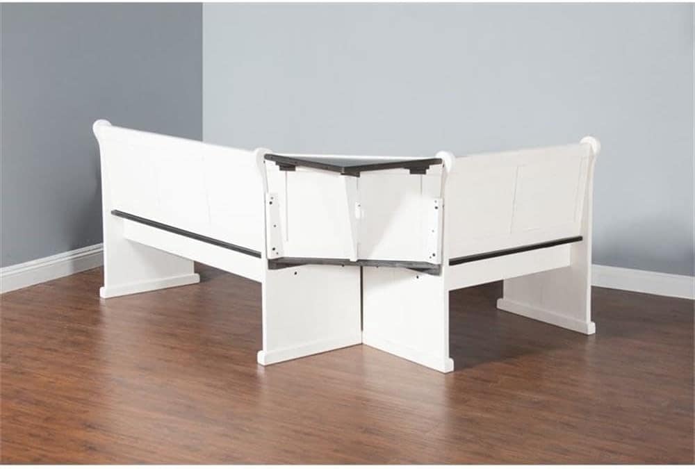 Pemberly Row Farmhouse Wood Kitchen Corner Breakfast Dining Nook Set with Hidden Storage in Off White Dark Brown
