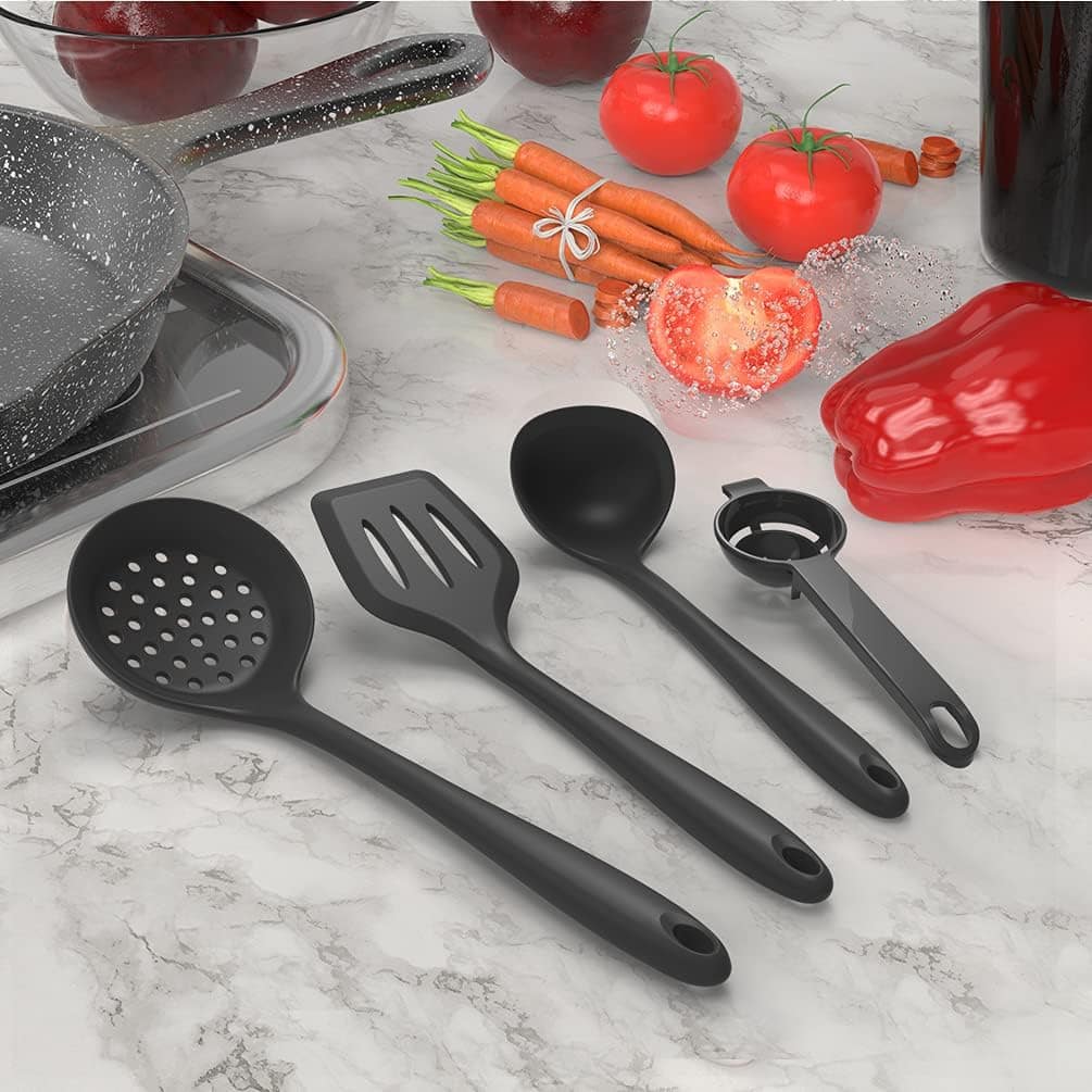 Silicone Cooking Utensils Set – 446F Heat Resistant Kitchen Utensils,Turner Tongs,Spatula,Spoon,Brush,Whisk,Kitchen Utensil Gadgets Tools Set for Nonstick Cookware,Dishwasher Safe (BPA Free)