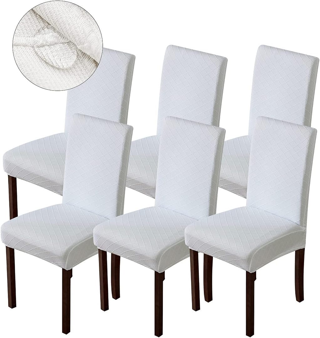Genina Waterproof Chair Covers for Dining Room Dining Chair Covers Kitchen Parsons Chair Covers (White, 6 PCS)
