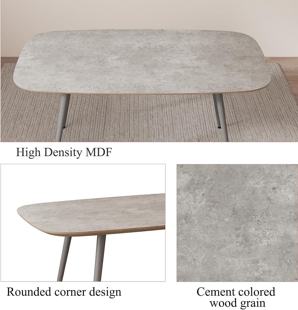 47.2” Dining Table Set for 4,Modern Wood Dining Table,Leather Dining Chairs 4,Table and Chairs Set of 4,Ideal for Kitchen Dining Room (Gray Table + 4 Gray Chairs, 47.2″)