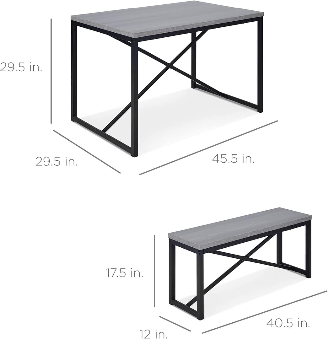 Best Choice Products 45.5in 3-Piece Bench Style Dining Furniture Set, 4-Person Space-Saving Dinette for Kitchen, Dining Room w/ 2 Benches, Table – Gray/Black