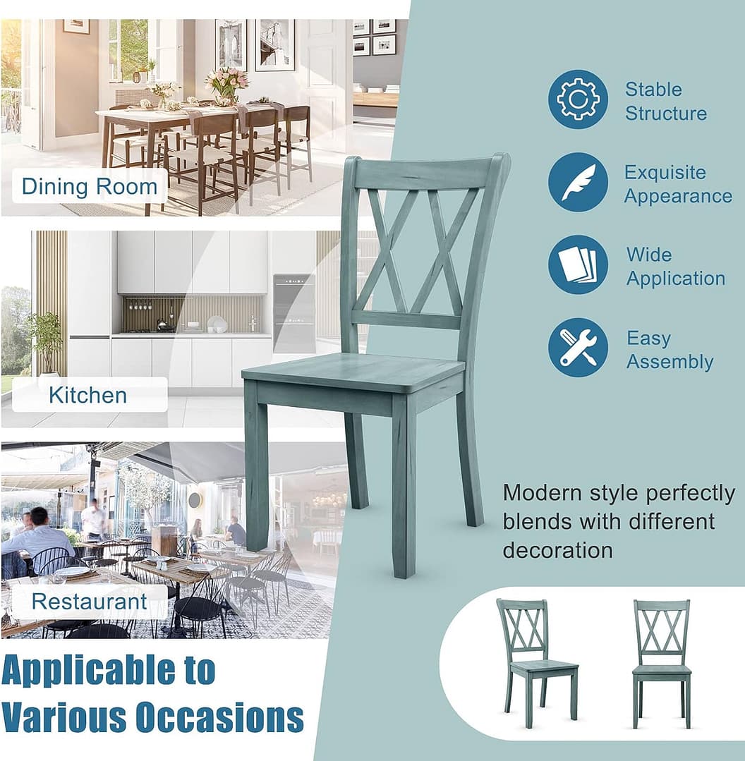 Giantex Set of 2 Dining Chairs, Rubber Wood Dining Room Chair, Farmhouse Dining Side Chairs, Max Load 400 Lbs, Wooden Kitchen Chairs for Home Kitchen, Dining Room