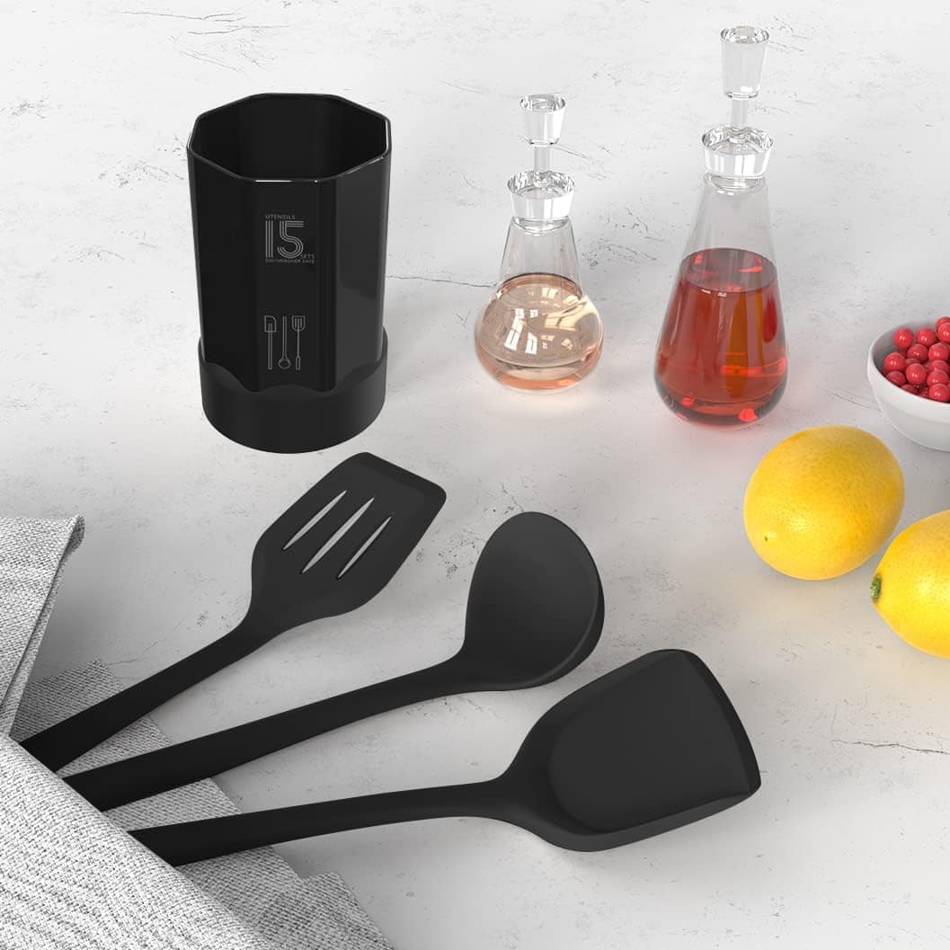Silicone Cooking Utensils Set – 446F Heat Resistant Kitchen Utensils,Turner Tongs,Spatula,Spoon,Brush,Whisk,Kitchen Utensil Gadgets Tools Set for Nonstick Cookware,Dishwasher Safe (BPA Free)
