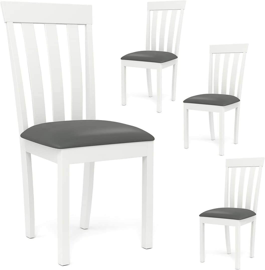 Giantex Wood Dining Chair Set of 4, Upholstered Wooden Kitchen Chairs with Padded Seat & Rubber Wood Frame, Mid Century Dining Side Chairs for Kitchen, Dining Room, Restaurant, White & Grey