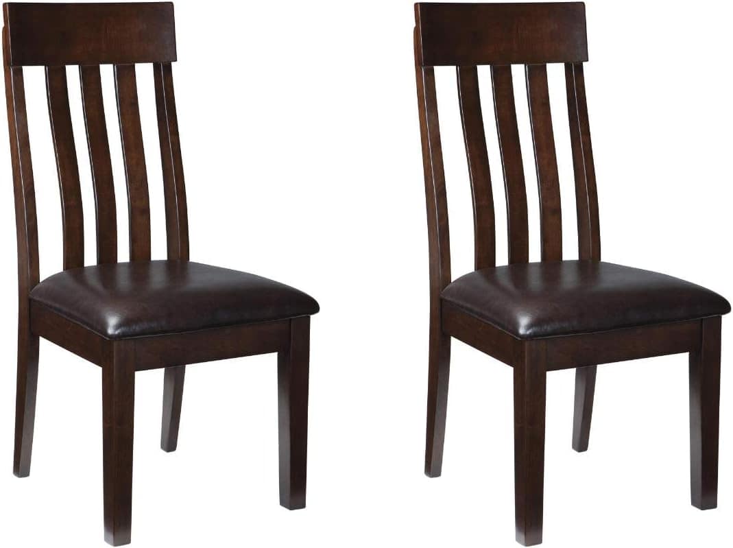 Signature Design by Ashley Haddigan Faux Leather Cushioned Rake Back Dining Chair, 2 Count, Dark Brown