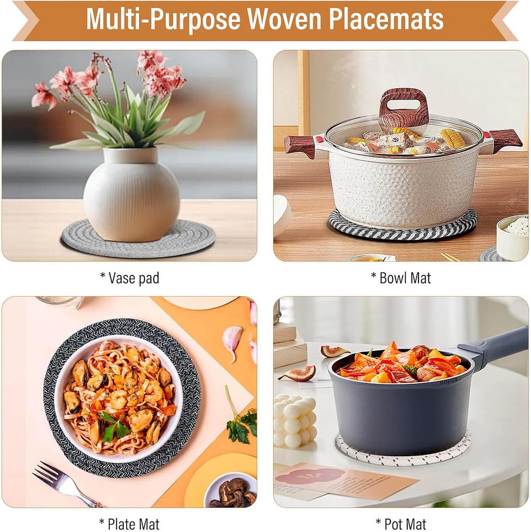 Trivet Mats Set for Hot Dishes, 5 Heat Resistant Pot Holders Kitchen Counter, Table, Home Essentials, Anti Stain Hot Pads Plate Mats for Hot pots and Pans, 7 Inches