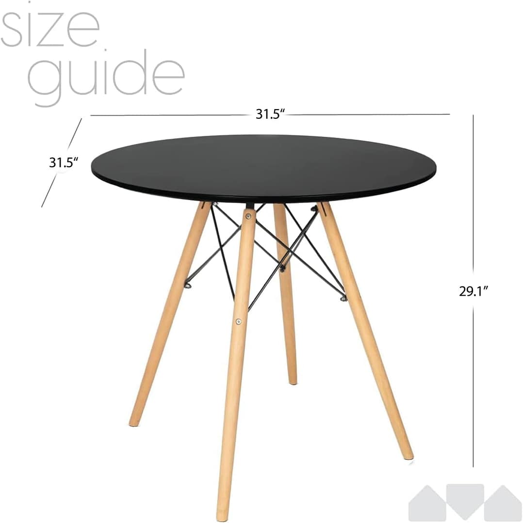 Black Round Dining Table 31.5 Modern Small Round Kitchen Table, 0.9 Thickened Tabletop & Sturdy Metal Pedestal, Leisure Dining Table for 2 People, Small Places, Kitchen, Living Room, Cafe