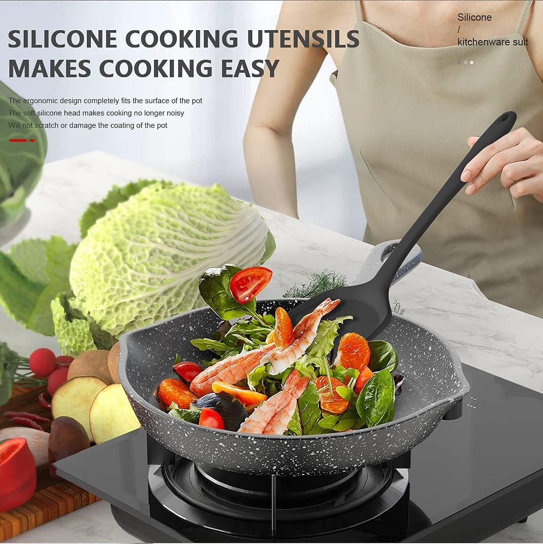 Silicone Cooking Utensils Set – 446F Heat Resistant Kitchen Utensils,Turner Tongs,Spatula,Spoon,Brush,Whisk,Kitchen Utensil Gadgets Tools Set for Nonstick Cookware,Dishwasher Safe (BPA Free)