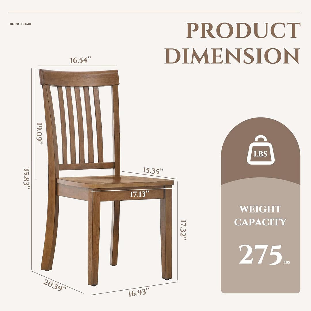 COLAMY Wooden Dining Room Chairs Set of 2, Spindle High Back Windsor Kitchen Side Chair, Farmhouse Dining Chairs for Kitchen, Dining Room, Light Brown