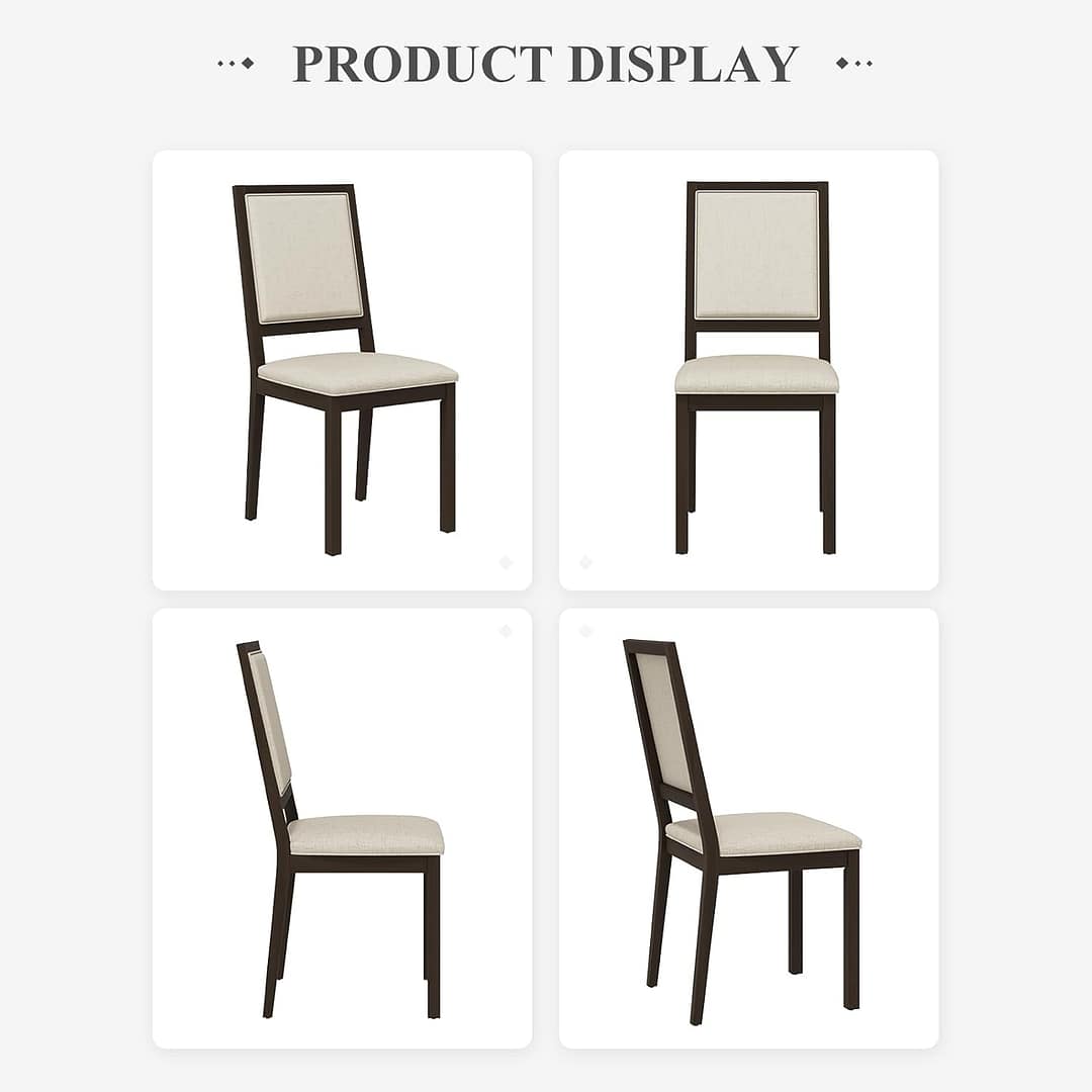 COLAMY Upholstered Kitchen Dining Chairs Set of 6, Wood Dining Chairs with Back, 19 Inch Fabric Farmhouse Dining Room Side Chairs with Wooden Legs for Kitchen Dining Living Room Courtyard, Brown