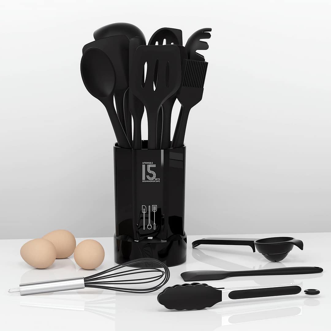 Silicone Cooking Utensils Set – 446F Heat Resistant Kitchen Utensils,Turner Tongs,Spatula,Spoon,Brush,Whisk,Kitchen Utensil Gadgets Tools Set for Nonstick Cookware,Dishwasher Safe (BPA Free)