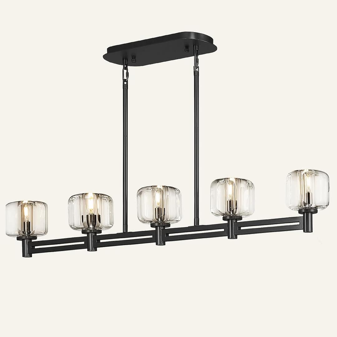 Modern Crystal Chandelier, 54" Black Rectangle Chandeliers for Dining Room, 5-Light Kitchen Island Lighting, Light Fixtures Over Table,Pendant Lighting Fixture for Dining Room Bedroom