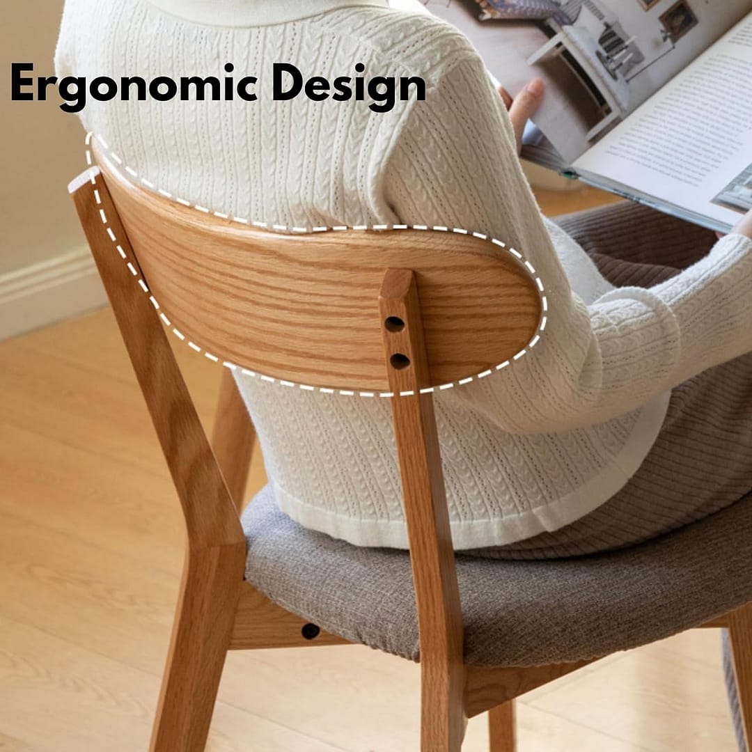 100% Solid Oak Wood Dining Chairs,Mid Century Modern Dining Chairs with Upholstered Cushion,Kitchen,Dining Room Chairs Set of 1/2/4 (1, Walnut Color Grey Upholstery)