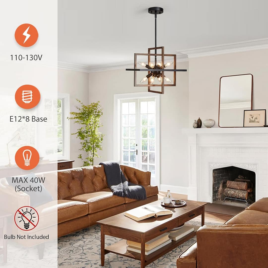 Geometric Pendant Light Farmhouse Chandelier for Dining Room 8 Lights Modern Rustic Ceiling Light Fixture for Kitchen Island Living Room Bedroom Hallway