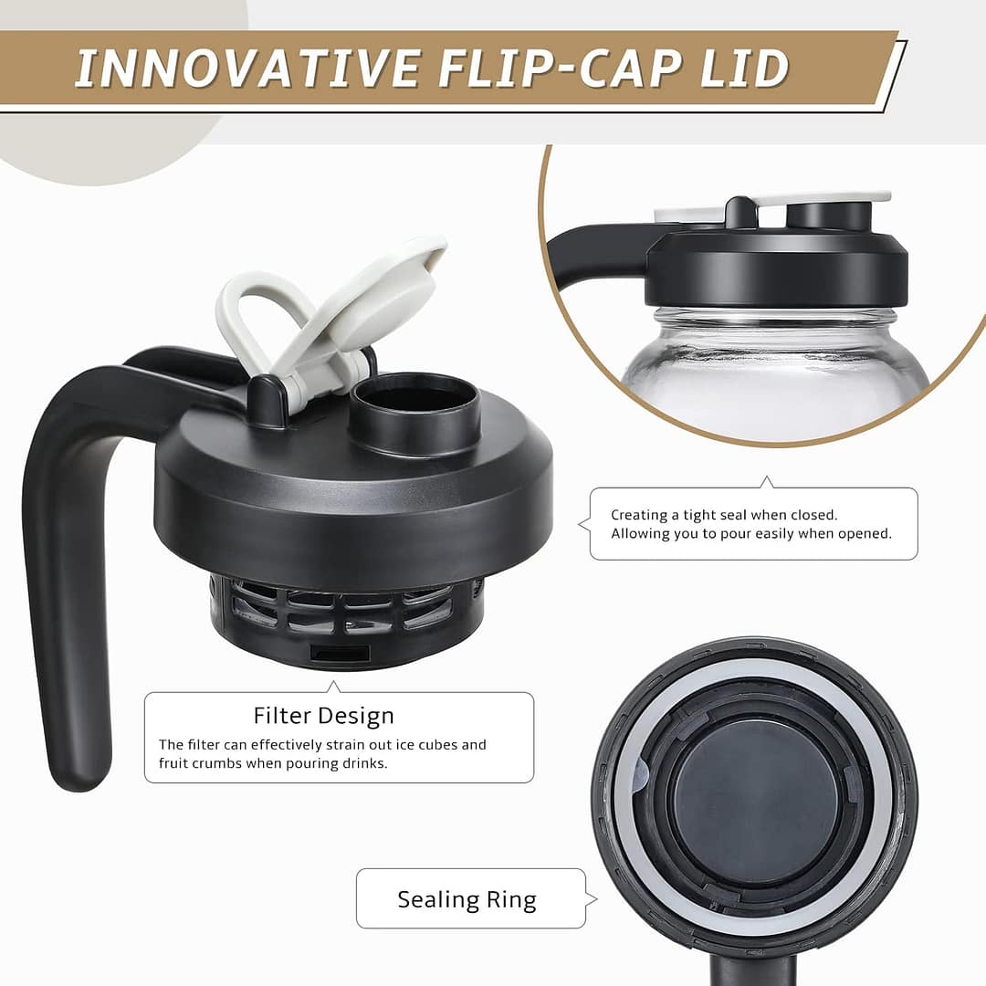 AOZITA 64 oz Glass Pitcher with Lid – 2 Quart Mason Jar Pitcher with Filter Lid, Wide Mouth Jar Leak-proof Water Jug, Heavy Duty Glass Container for Water, Juice, Milk, Tea, Iced Coffee, and Drinks