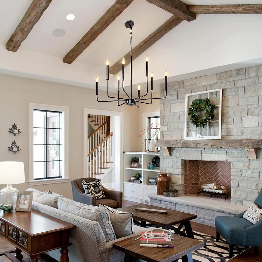 Black Chandelier, 8-Light Farmhouse Chandeliers for Dining Room Lighting Fixtures Hanging, Industrial Modern Farmhouse Chandelier for Bedroom, Foyer, Kitchen, Kitchen, Living Room, Entryway