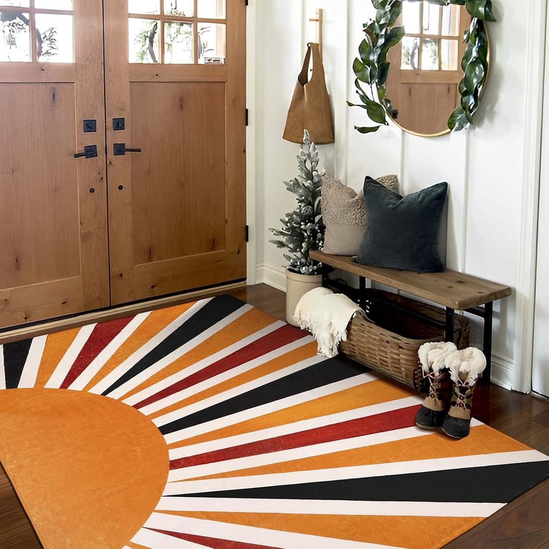 Lahome Boho Machine Washable Living Room Rugs-5×7 Area Rugs for Bedroom Large Non-Slip Throw Rugs Rainbow Sun Print Kids Nursery Rug Colorful Distressed Carpet for Entryway Kitchen Dining Room Office