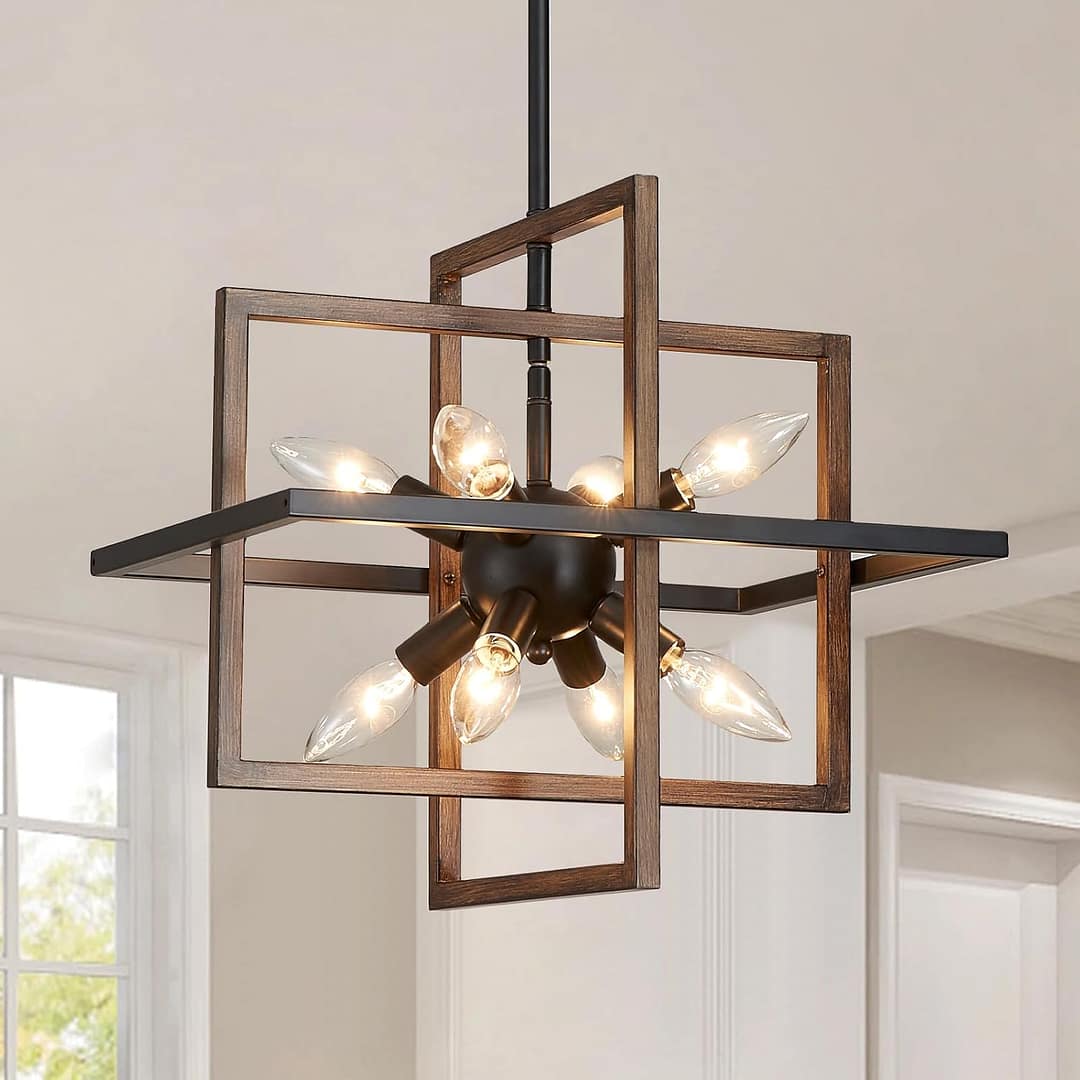 Geometric Pendant Light Farmhouse Chandelier for Dining Room 8 Lights Modern Rustic Ceiling Light Fixture for Kitchen Island Living Room Bedroom Hallway