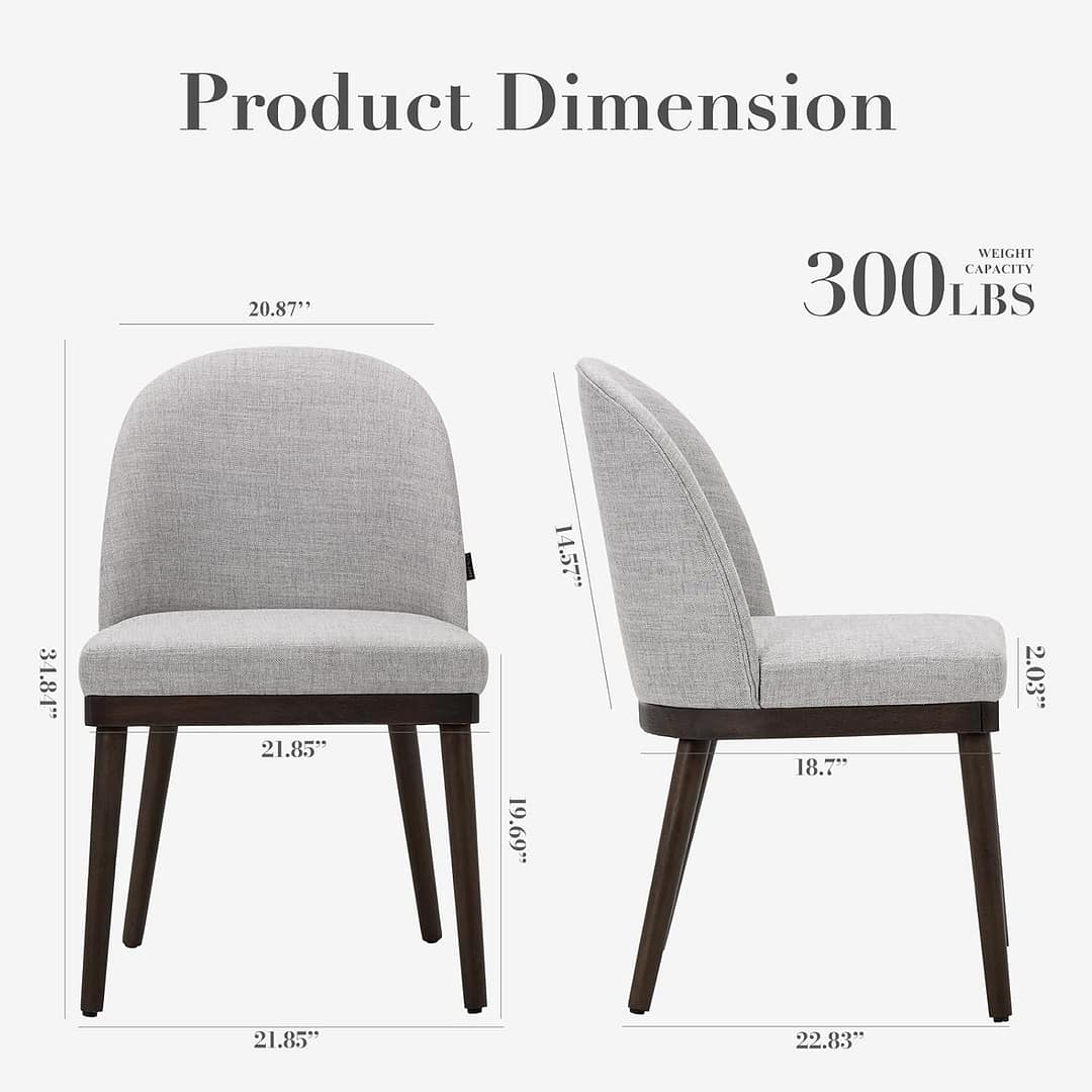 COLAMY Upholstered Dining Chairs Set of 2, Large Dining Room Kitchen Chairs with High Back and Deep Seat, Modern Fabric Dinner Chairs with Wood Legs, Light Grey