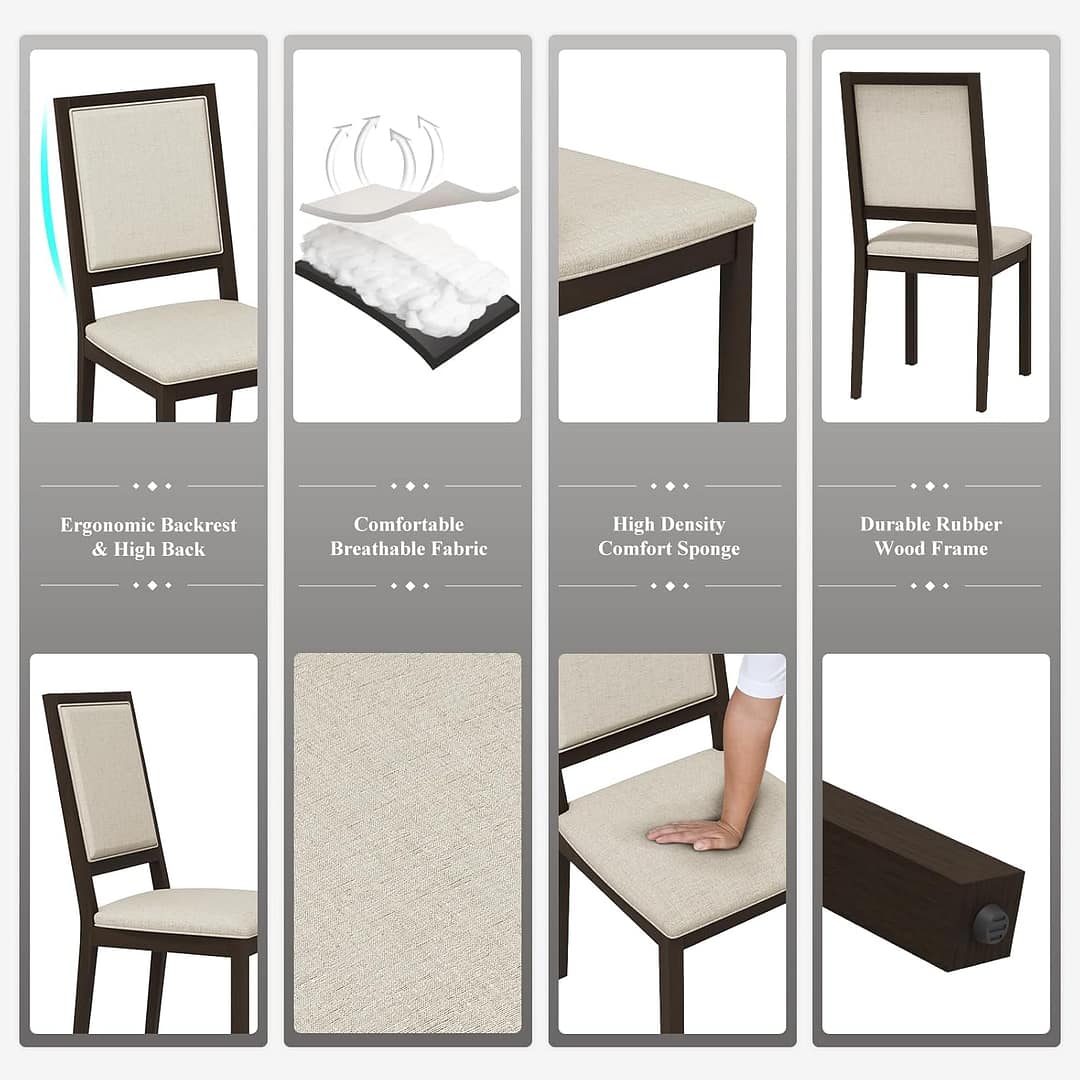 COLAMY Upholstered Kitchen Dining Chairs Set of 6, Wood Dining Chairs with Back, 19 Inch Fabric Farmhouse Dining Room Side Chairs with Wooden Legs for Kitchen Dining Living Room Courtyard, Brown