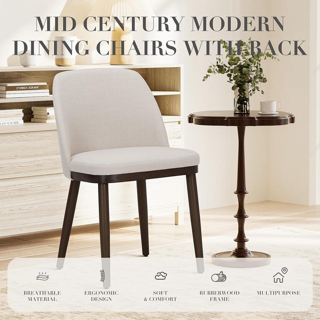 COLAMY Upholstered Dining Chairs Set of 4, Modern Kitchen Chairs with Back, Fabric Side Dining Room Chairs with Wood Legs for Kitchen Dining Room Restaurant, Beige