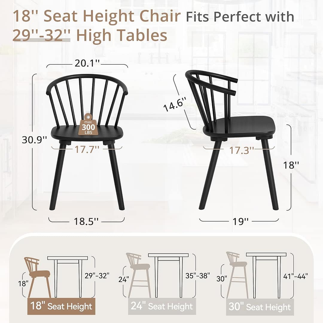 LUE BONA Black Dining Chairs Set of 4, Farmhouse Wood Dining Chairs with Semicircular Backrest, Spindle Dining Chair for Kitchen and Dining Room, 18 Inch