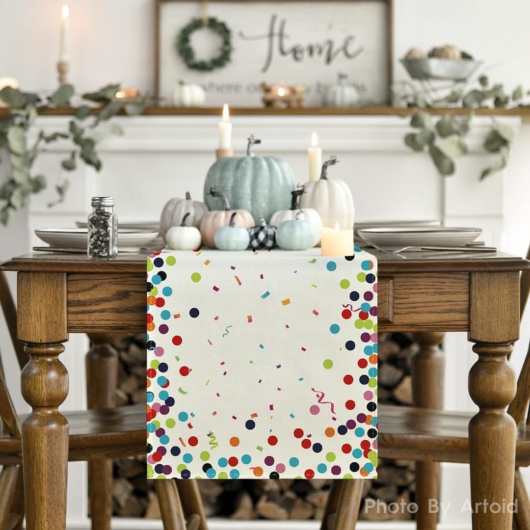 Artoid Mode Polka Dot Beige Happy Birthday Table Runner, Seasonal Kitchen Dining Table Decoration for Home Party Decor 13×72 Inch