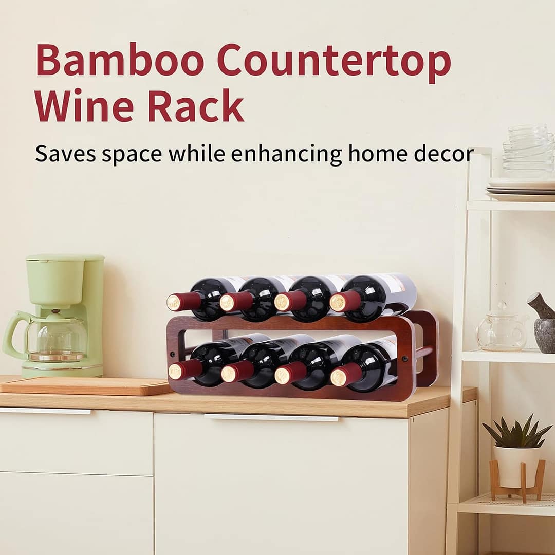 Wine Rack Freestanding Floor Wine Racks countertop for Kitchen Dining Room Basement Wine Cellar or bar Bamboo