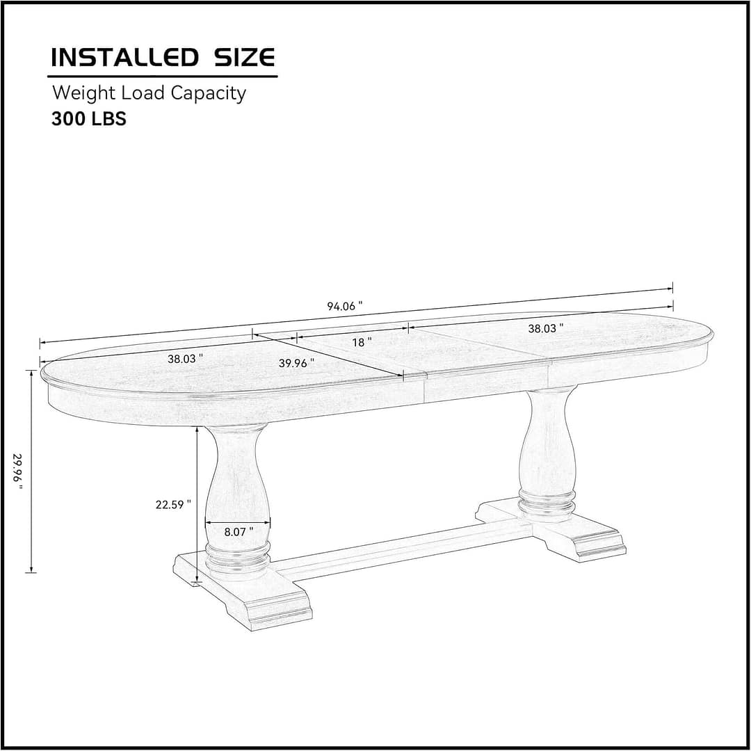 Ball & Cast Farmhouse Extendable Dining Table for 6-8, 76″-94″ Long Extension Kitchen-Table, Mid Century Curved Wood Expandable Breakfast Table w/18 Leaf & Stable Pedestal, White Oak
