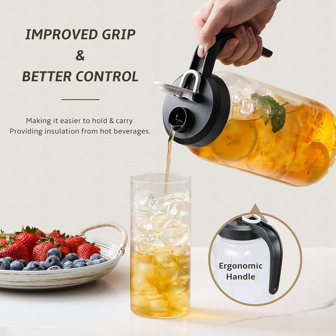 AOZITA 64 oz Glass Pitcher with Lid – 2 Quart Mason Jar Pitcher with Filter Lid, Wide Mouth Jar Leak-proof Water Jug, Heavy Duty Glass Container for Water, Juice, Milk, Tea, Iced Coffee, and Drinks