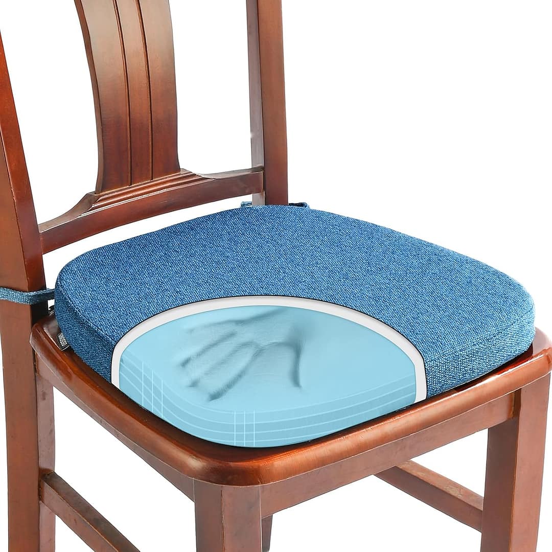 SINOSSO 1 Pack Memory Foam Chair Cushions for Dining Chair, Friendly Woven Fabric 16" U-Shape Comfortable Kitchen Chair Pad, Removable Slip Resistant Seat Cushion (1 Piece, Blue)