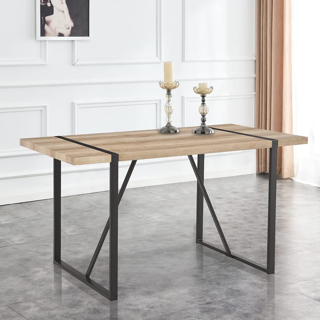 55'' Kitchen Table,Dinner Table for 4-6, Kitchen & Dining Room Tables,Wood Dining Table with Metal Legs for Living Room & Dining Room