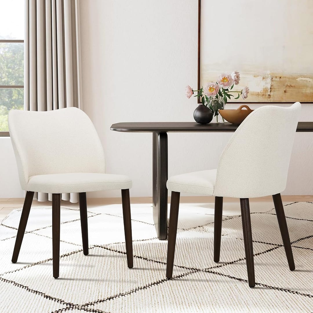 COLAMY Upholstered Dining Chairs Set of 2, Modern Fabric Dining Room Kitchen Side Chair with Padded Seat and Wood Legs for Restaurant/Cafe, Beige
