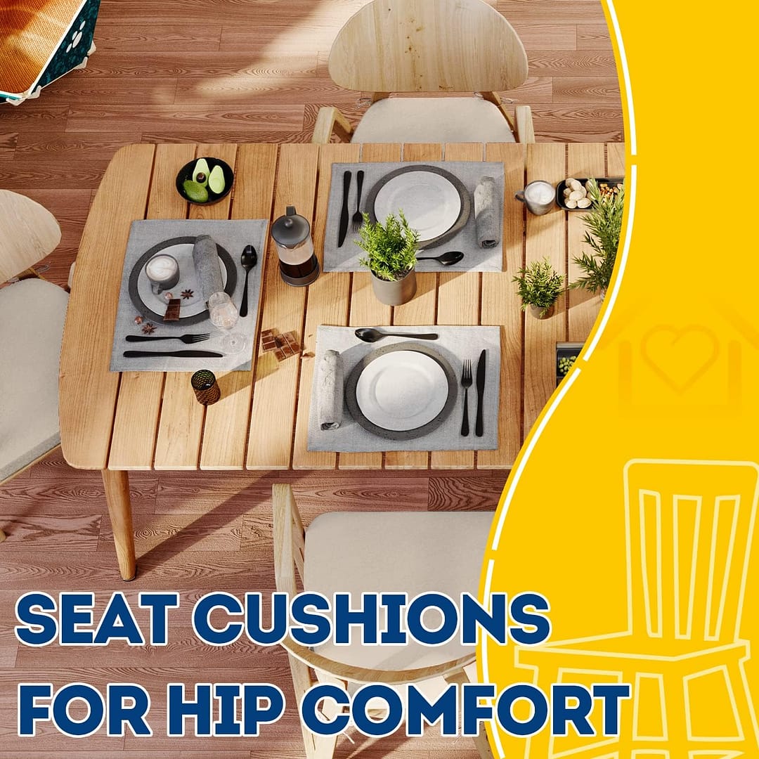 AAAAAcessories D-Shaped Chair Cushions for Dining Chairs with Ties and Removable Cover, 2” Thick Dining Kitchen Chair Pads, Indoor Dining Room Chair Cushions, 17” x 16”, 6 Pack, Beige