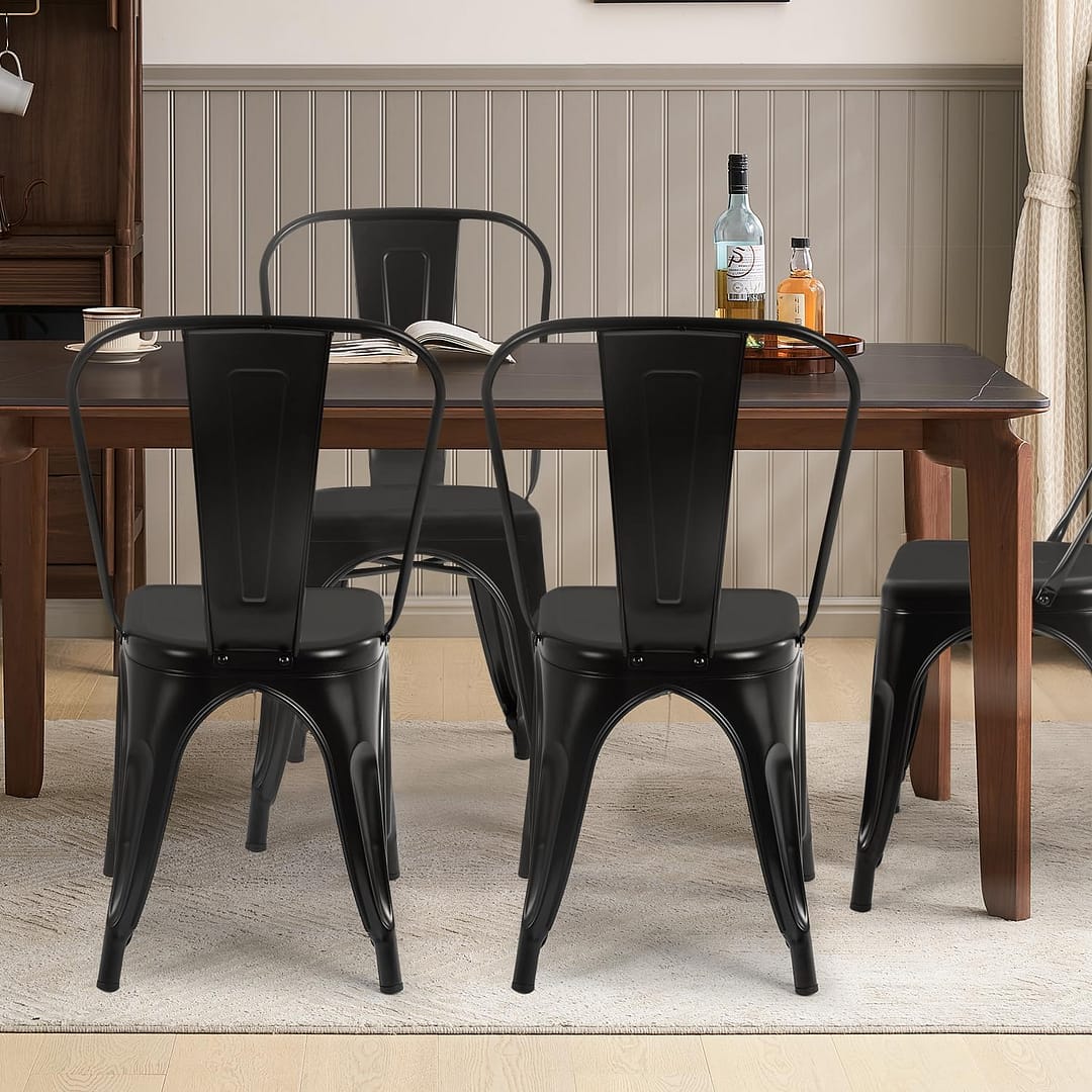FDW Metal Dining Chairs Set Of 4 Indoor Outdoor Chairs Patio Chairs Kitchen Metal Chairs 18 Inch Seat Height Restaurant Chair Metal Stackable Chair Tolix Side Bar Chairs 330LBS Weight Capacity