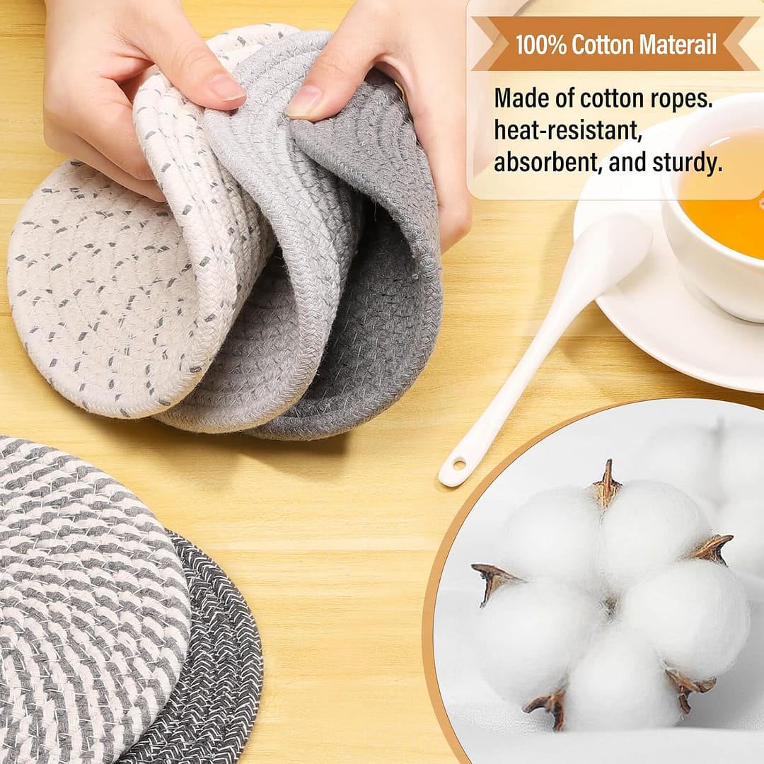 Trivet Mats Set for Hot Dishes, 5 Heat Resistant Pot Holders Kitchen Counter, Table, Home Essentials, Anti Stain Hot Pads Plate Mats for Hot pots and Pans, 7 Inches