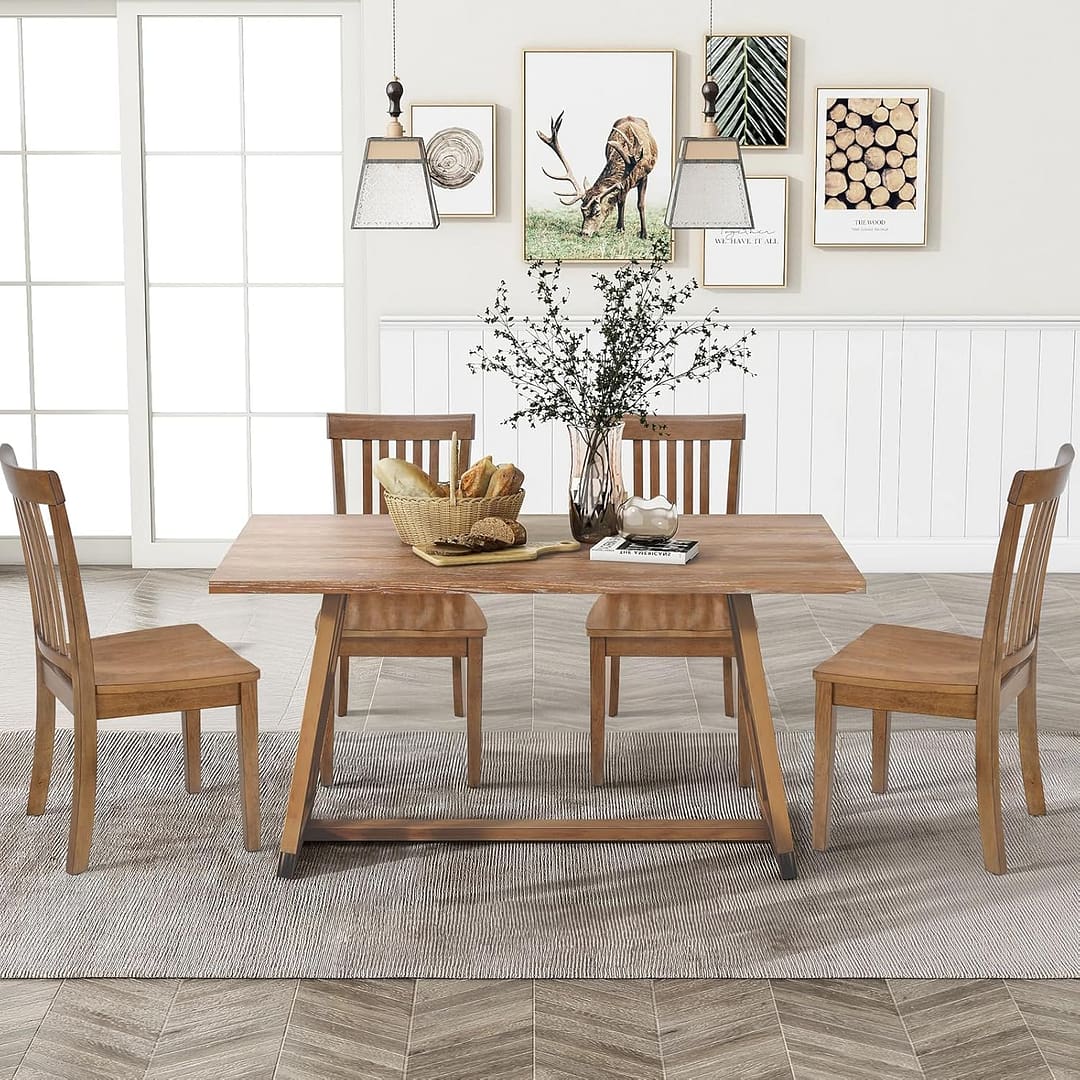 COLAMY Wooden Dining Room Chairs Set of 2, Spindle High Back Windsor Kitchen Side Chair, Farmhouse Dining Chairs for Kitchen, Dining Room, Light Brown
