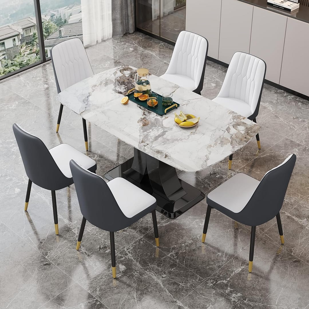 Dining Chairs Set of 6Modern Dining Chairs, Equipped with PU Leather Backrest Cushions and Black Metal Legs, Suitable for Restaurants, Kitchens, and Bedrooms Dining Room Chairs