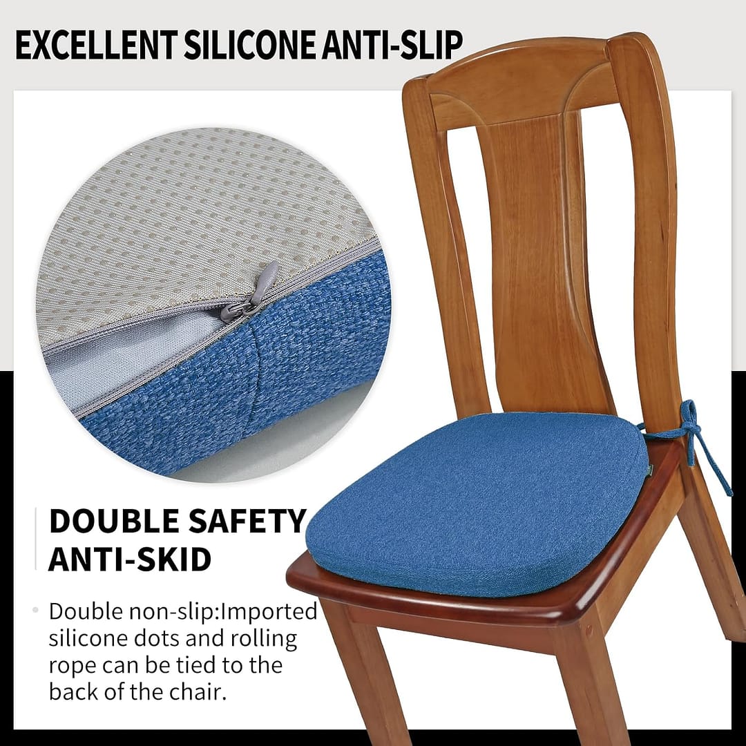 SINOSSO 1 Pack Memory Foam Chair Cushions for Dining Chair, Friendly Woven Fabric 16″ U-Shape Comfortable Kitchen Chair Pad, Removable Slip Resistant Seat Cushion (1 Piece, Blue)
