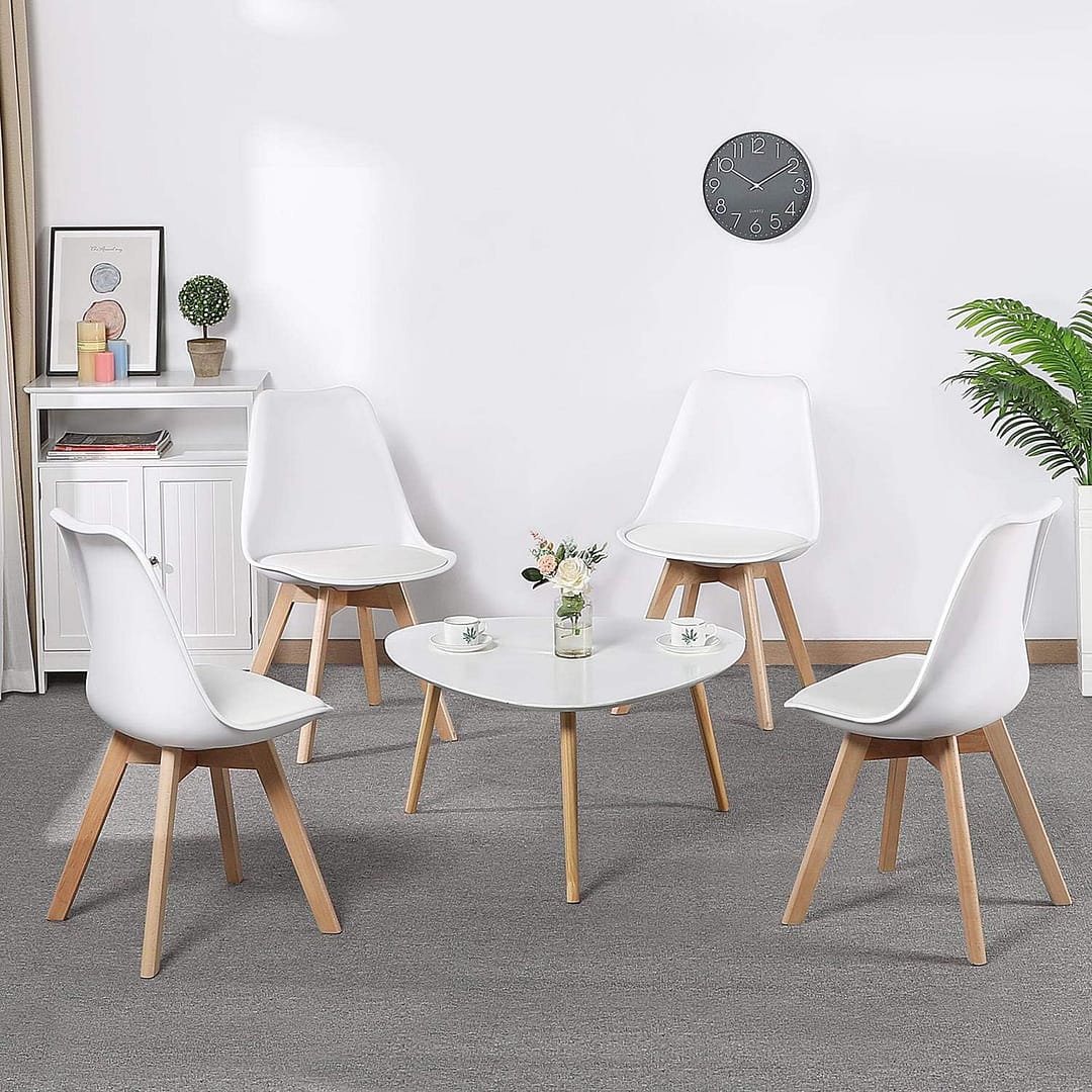 Yaheetech Dining Chairs Set of 4 Accent Chair with Beech Wood Legs, White, 4PCS
