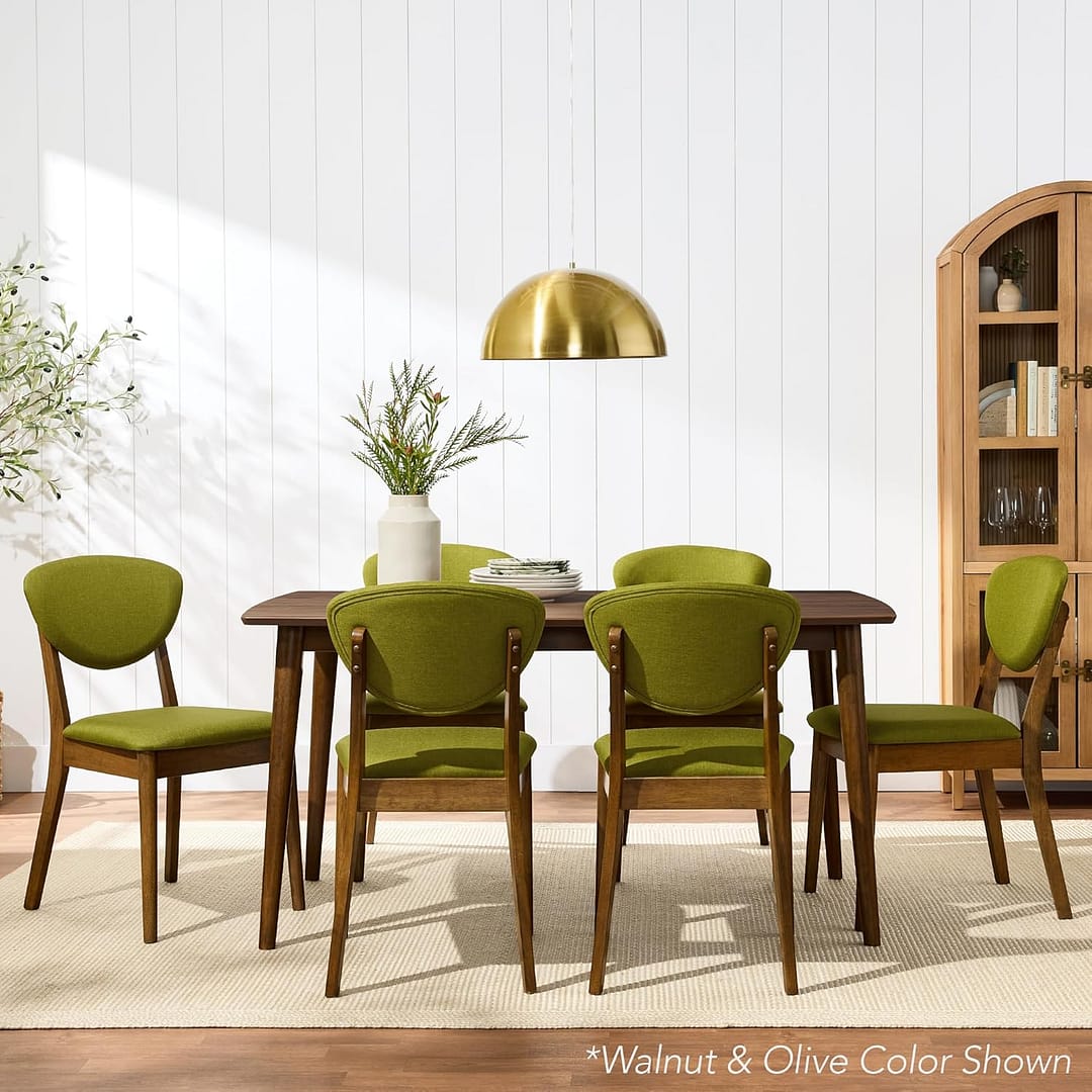 Best Choice Products Dining Chairs Set of 2, Mid-Century Modern Upholstered Wood, Armless w/Seat Cushion, Padded Backrest – Walnut/Ocean Blue