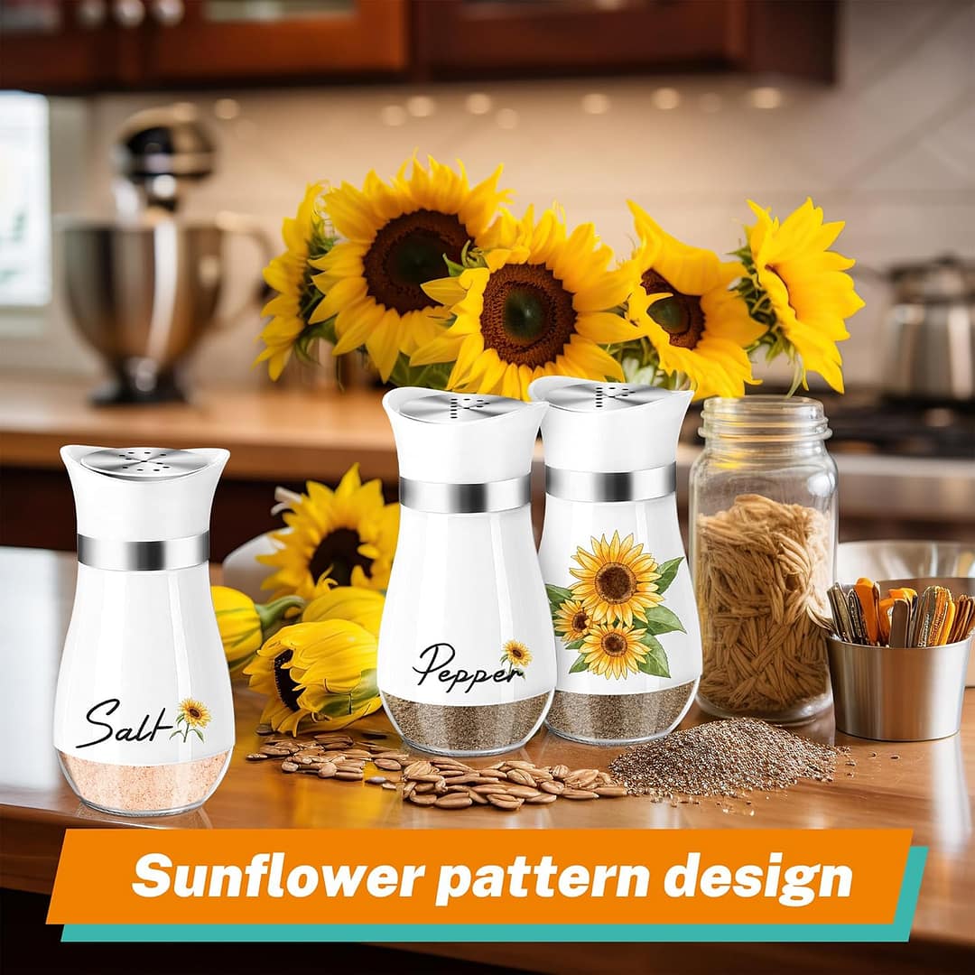 Sunflower Salt and Pepper Shakers Set – 4oz Farmhouse Cute Kitchen Decor and Accessories Sunflower Gifts for Salt Shakers Glass Cooking Table,Housewarming,Thanksgiving,Christmas