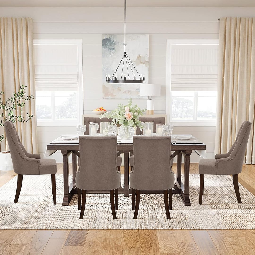 COLAMY Wingback Upholstered Dining Chairs Set of 2, Fabric Side Dining Room Chairs with Tufted Button, Living Room Chairs for Home Kitchen, Taupe