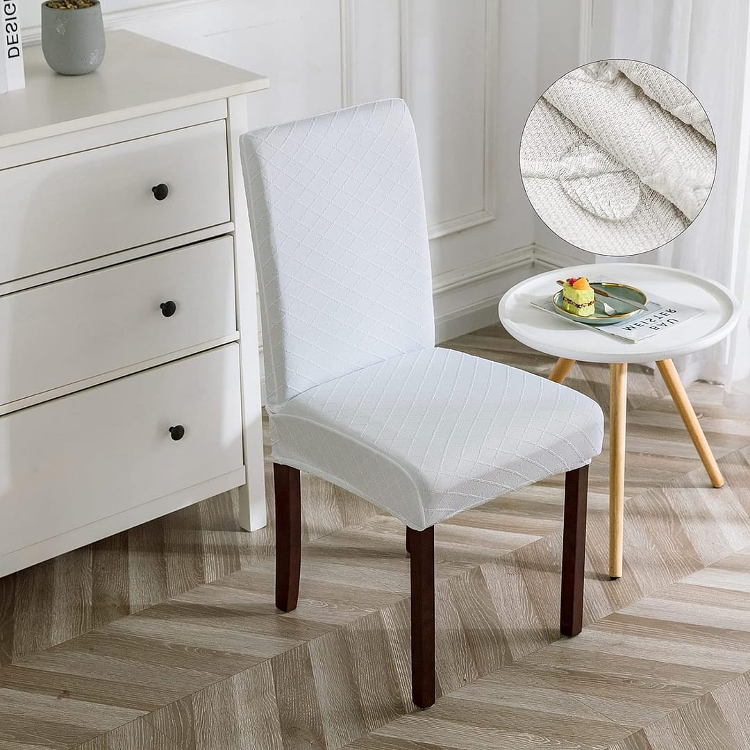 Genina Waterproof Chair Covers for Dining Room Dining Chair Covers Kitchen Parsons Chair Covers (White, 6 PCS)