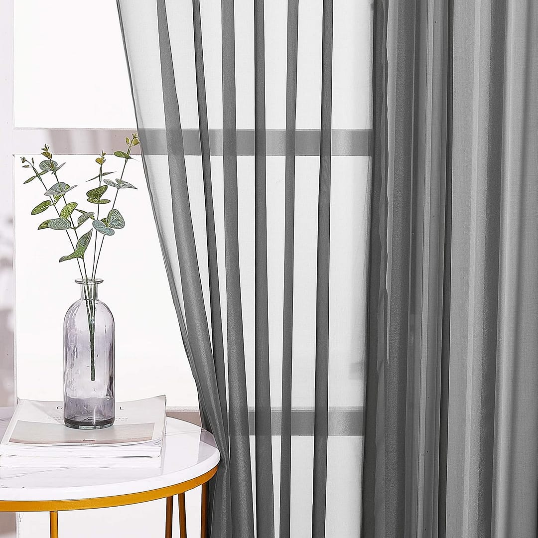 NICETOWN Transparent Sheer Curtains Panels – Voile Window Curtain Drapes with Grommet for Bedroom & Kitchen & Dining Room (54″ W x 63″ L, Dark Grey, 2 Panels)