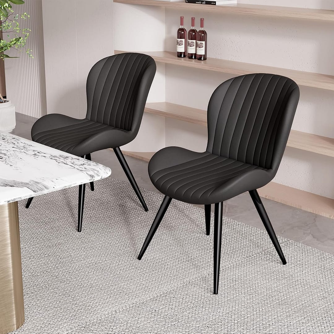 Dining Chairs Set of 2, Modern Dining Room Chairs Comfy Backrest Thick Upholstered Kitchen Chairs 19IN Height with Metal Legs Black