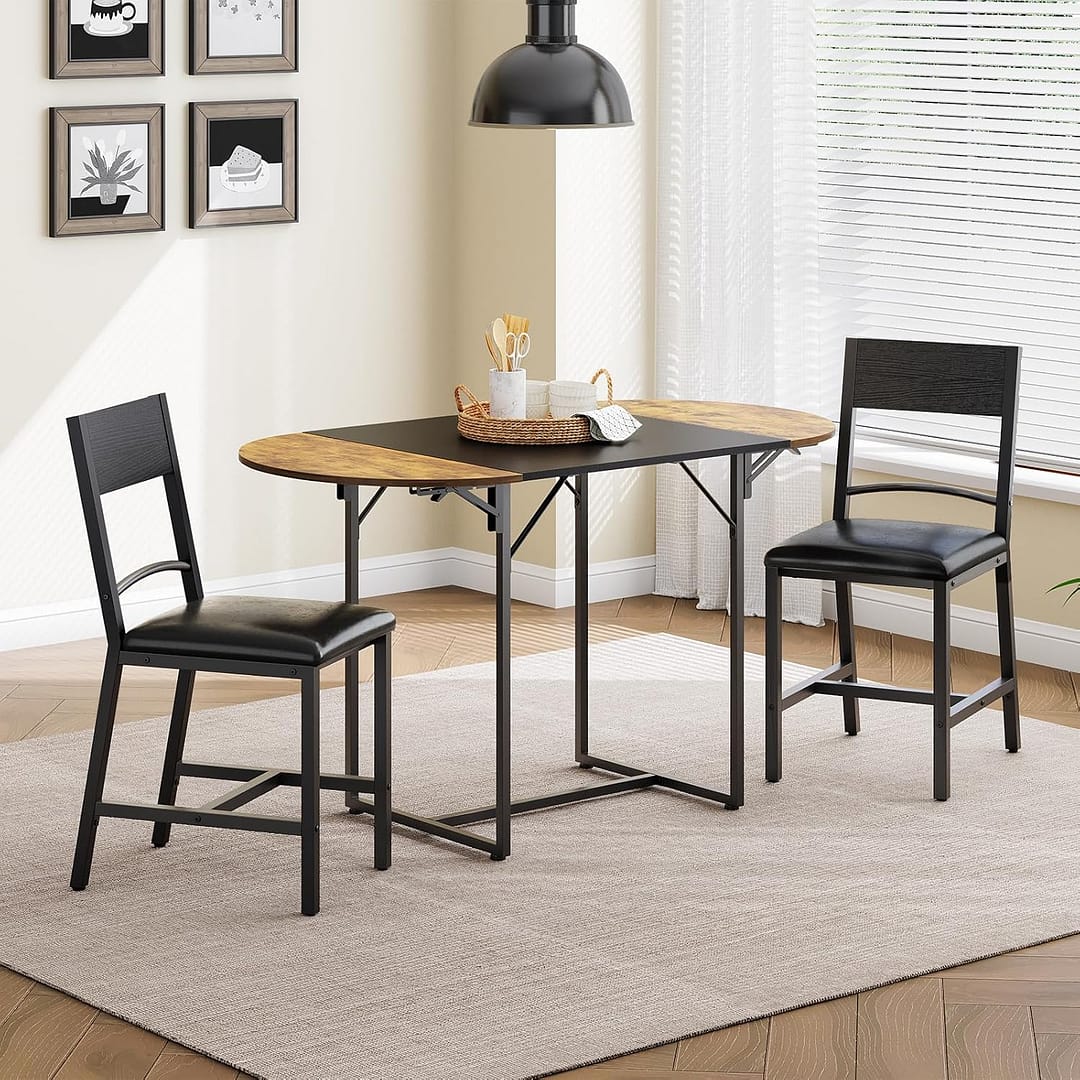 HOOBRO Dining Chairs Set of 2, Upholstered Mid Century Modern Kitchen Dining Room Accent Chairs with Faux Leather Cushion Seat & Metal Legs for Kitchen, Black BB36CD01