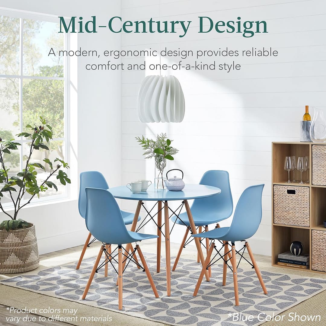 Best Choice Products 5-Piece Dining Set, Compact Mid-Century Modern Table & Chair Set for Home, Apartment w/ 4 Chairs, Plastic Seats, Wooden Legs, Metal Frame – Black/Oak