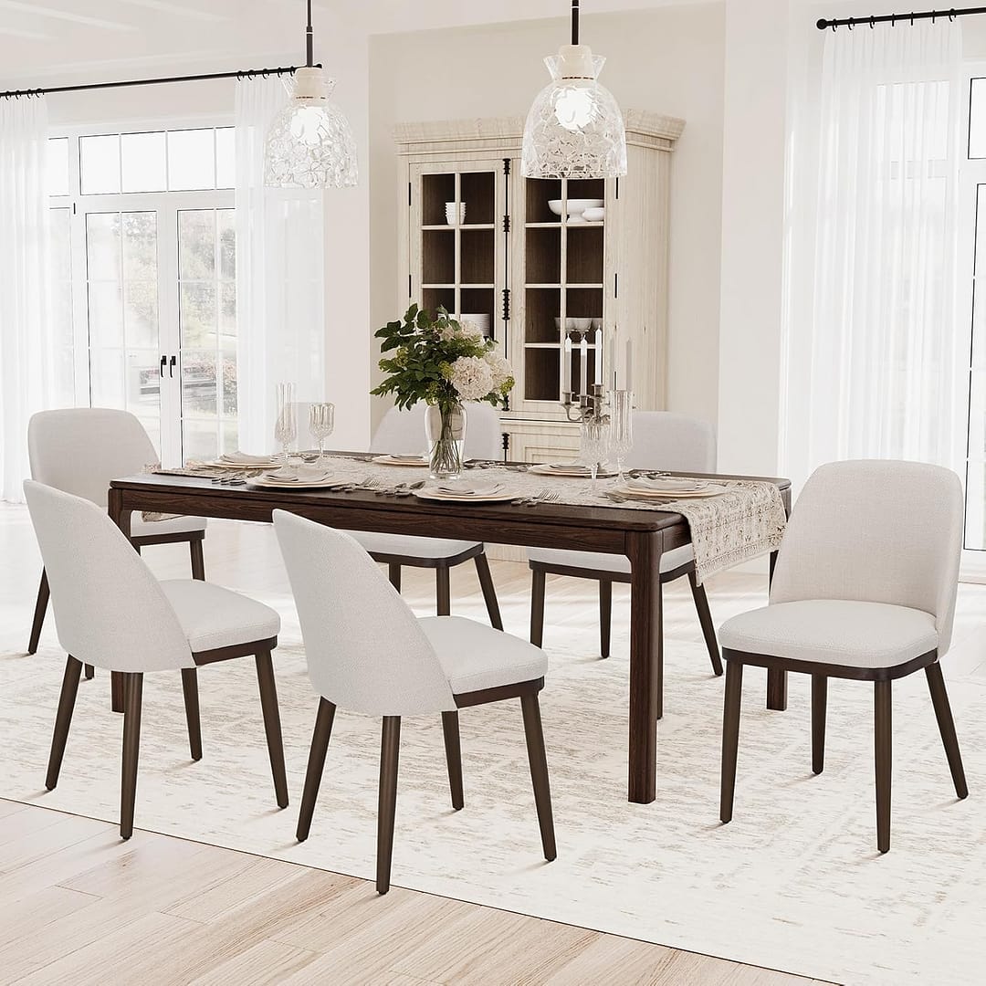 COLAMY Upholstered Dining Chairs Set of 4, Modern Kitchen Chairs with Back, Fabric Side Dining Room Chairs with Wood Legs for Kitchen Dining Room Restaurant, Beige